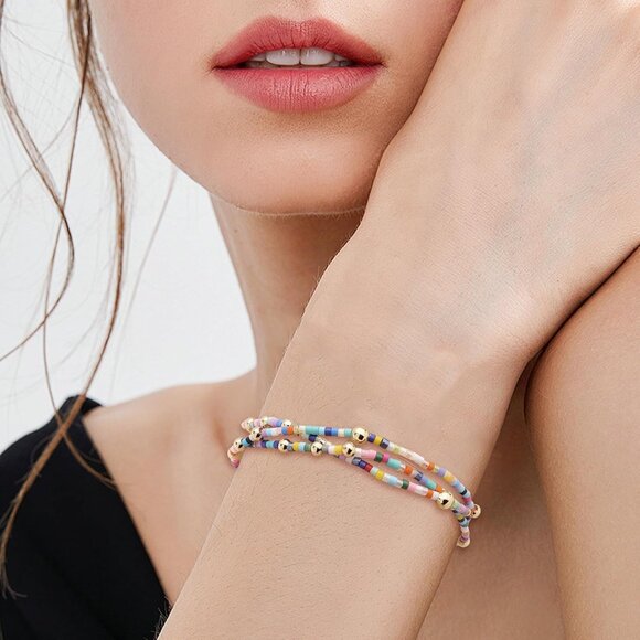 Colorful Seed Beaded Pearl Stackable Stretch Bracelets for Women - Picture 2 of 7